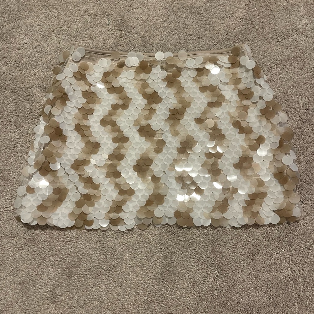 Sincerely Jules Sequin Mini Skirt in Cream and Tan - Picture 5 of 5
